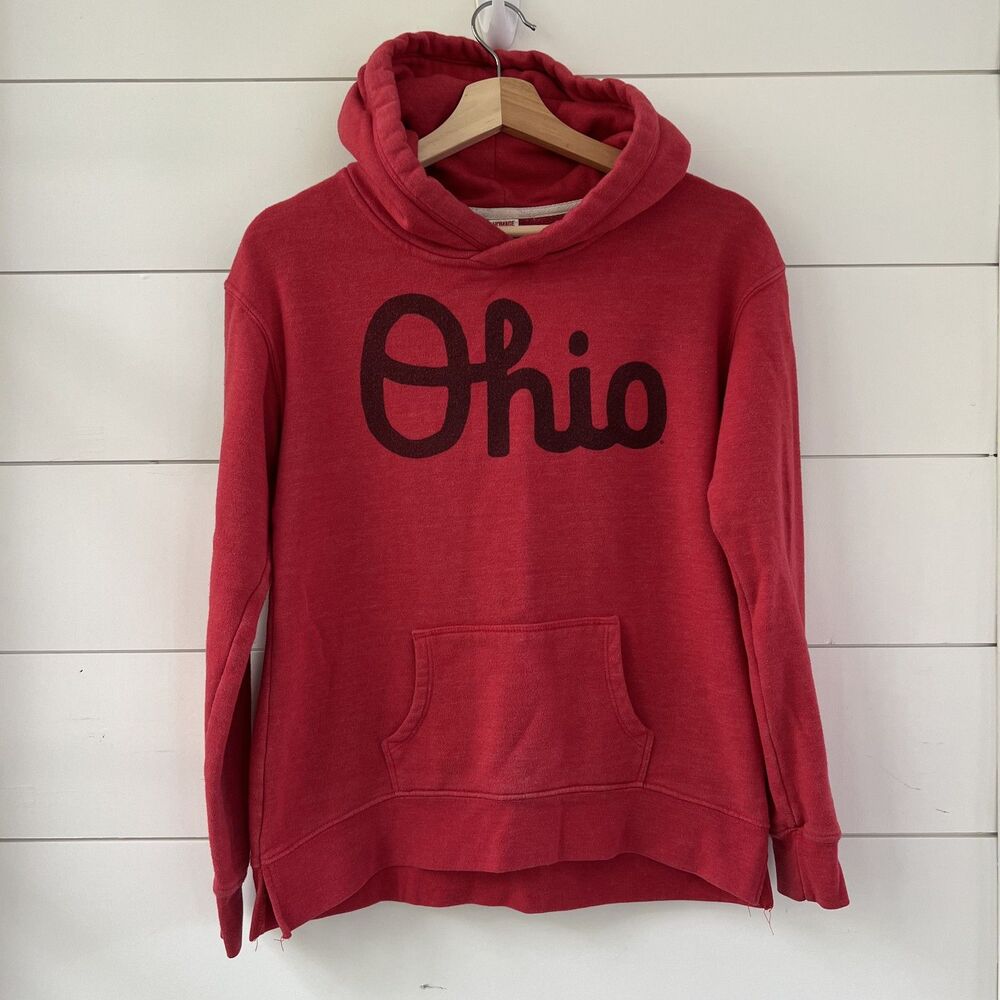 Homage Ohio State Red Hoodie with Black Script Ohio Womens Small